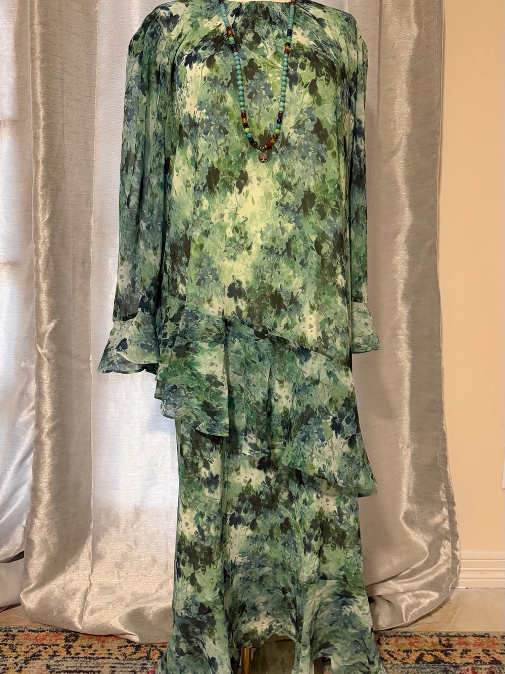 Tuckernuck Green Floral Ruffle Tiered Maxi Dress